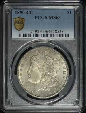 Obverse of this 1890-CC Morgan Dollar PCGS MS-63