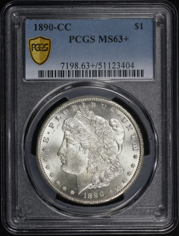 Obverse of this 1890-CC Morgan Dollar PCGS MS-63+