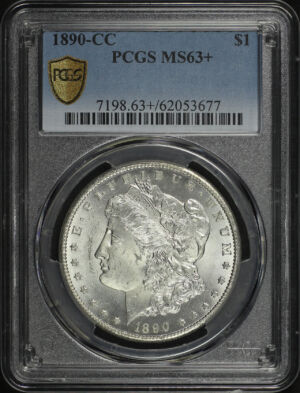 Obverse of this 1890-CC Morgan Dollar PCGS MS-63+
