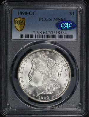 Obverse of this 1890-CC Morgan Dollar PCGS MS-64 CAC