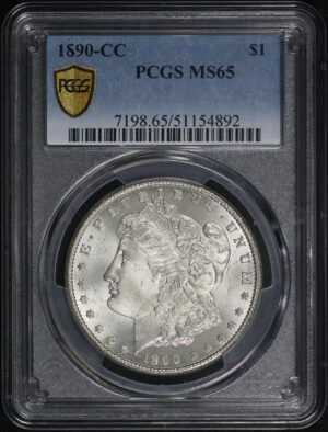 Obverse of this 1890-CC Morgan Dollar PCGS MS-65