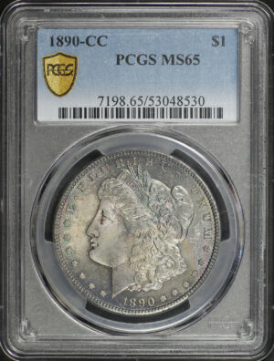 Obverse of this 1890-CC Morgan Dollar PCGS MS-65