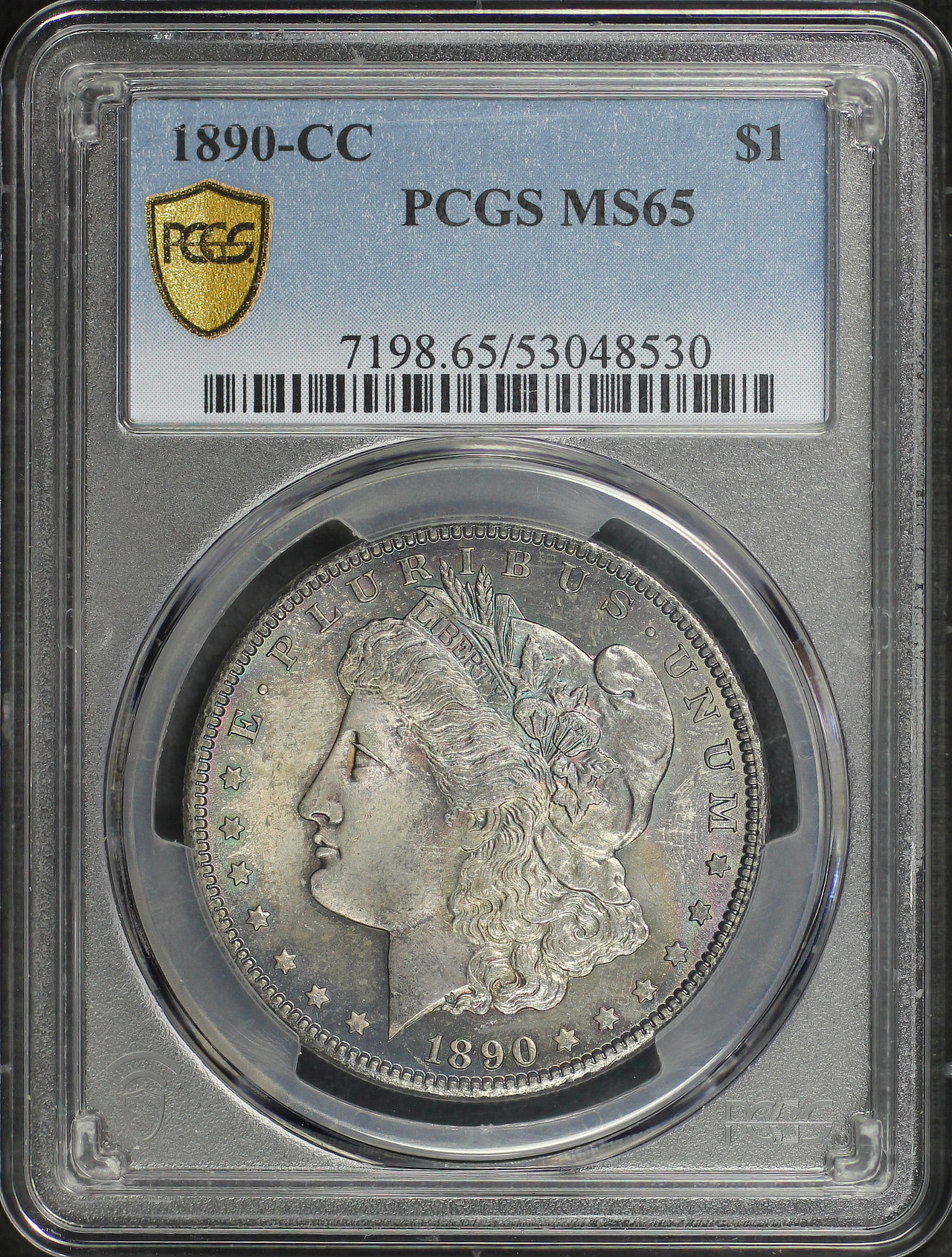 Obverse of this 1890-CC Morgan Dollar PCGS MS-65