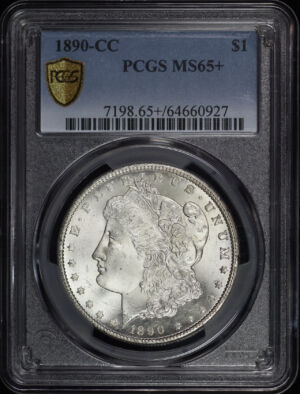Obverse of this 1890-CC Morgan Dollar PCGS MS-65+