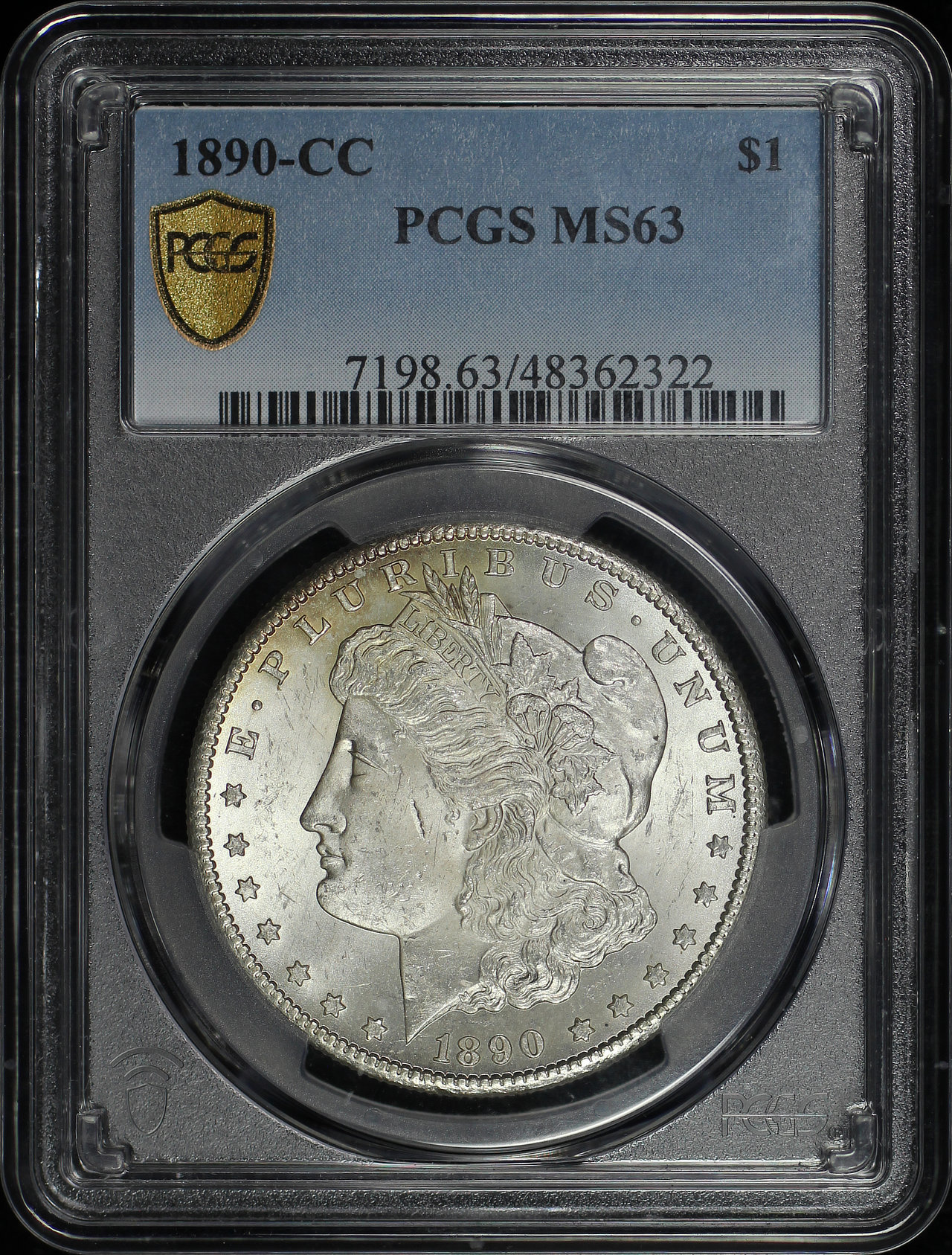 Obverse of this 1890-CC Morgan Dollar PCGS MS-63
