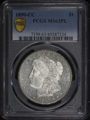 Obverse of this 1890-CC Morgan Dollar PCGS MS-63 PL
