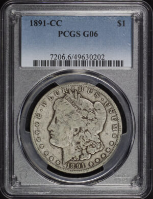 Obverse of this 1891-CC Morgan Dollar PCGS G-06