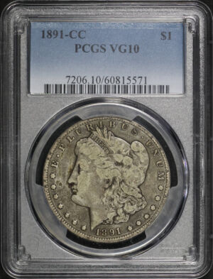 Obverse of this 1891-CC Morgan Dollar PCGS VG-10