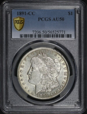 Obverse of this 1891-CC Morgan Dollar PCGS AU-50
