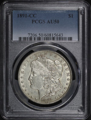 Obverse of this 1891-CC Morgan Dollar PCGS AU-50