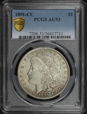 Obverse of this 1891-CC Morgan Dollar PCGS AU-53