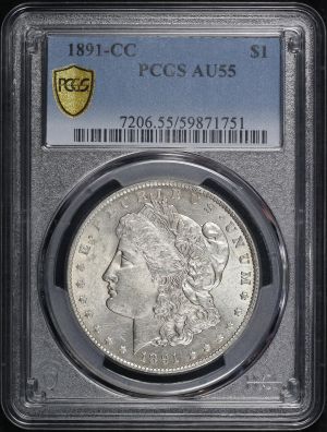 Obverse of this 1891-CC Morgan Dollar PCGS AU-55