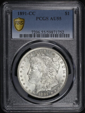 Obverse of this 1891-CC Morgan Dollar PCGS AU-55