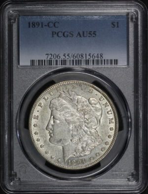 Obverse of this 1891-CC Morgan Dollar PCGS AU-55