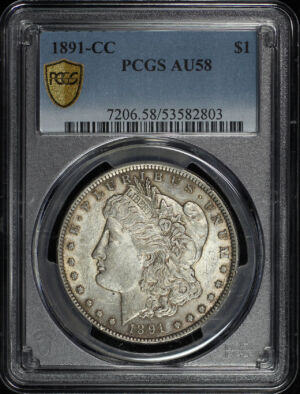 Obverse of this 1891-CC Morgan Dollar PCGS AU-58