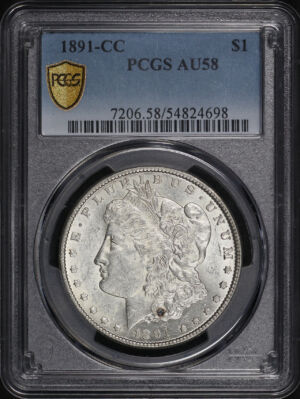 Obverse of this 1891-CC Morgan Dollar PCGS AU-58