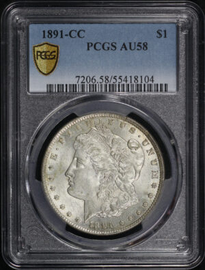 Obverse of this 1891-CC Morgan Dollar PCGS AU-58