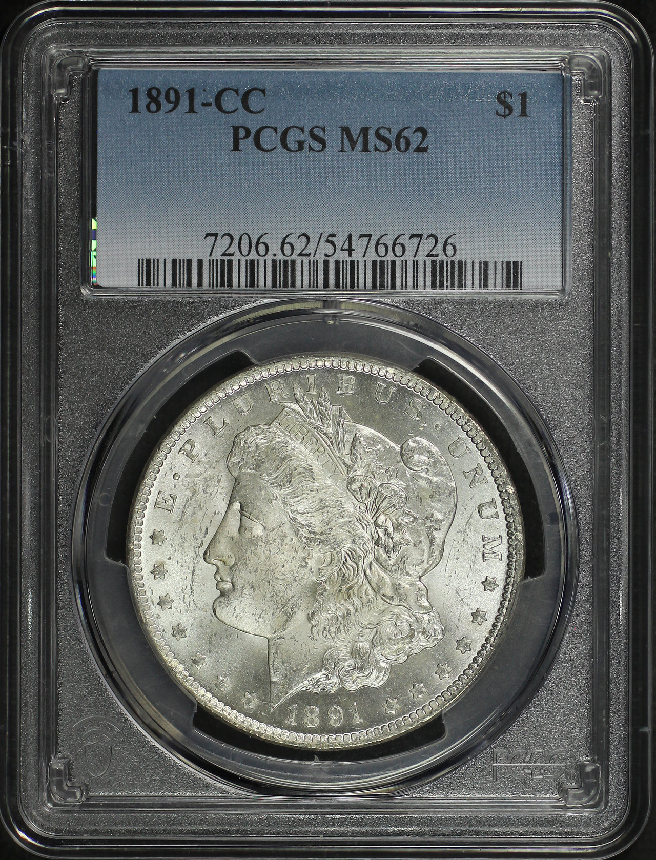 Obverse of this 1891-CC Morgan Dollar PCGS MS-62