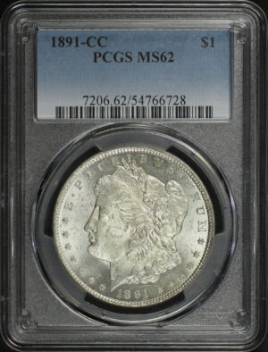 Obverse of this 1891-CC Morgan Dollar PCGS MS-62