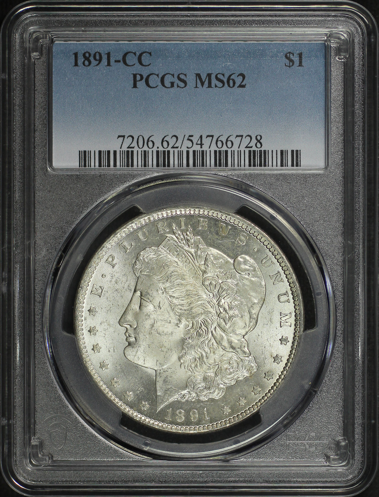 Obverse of this 1891-CC Morgan Dollar PCGS MS-62