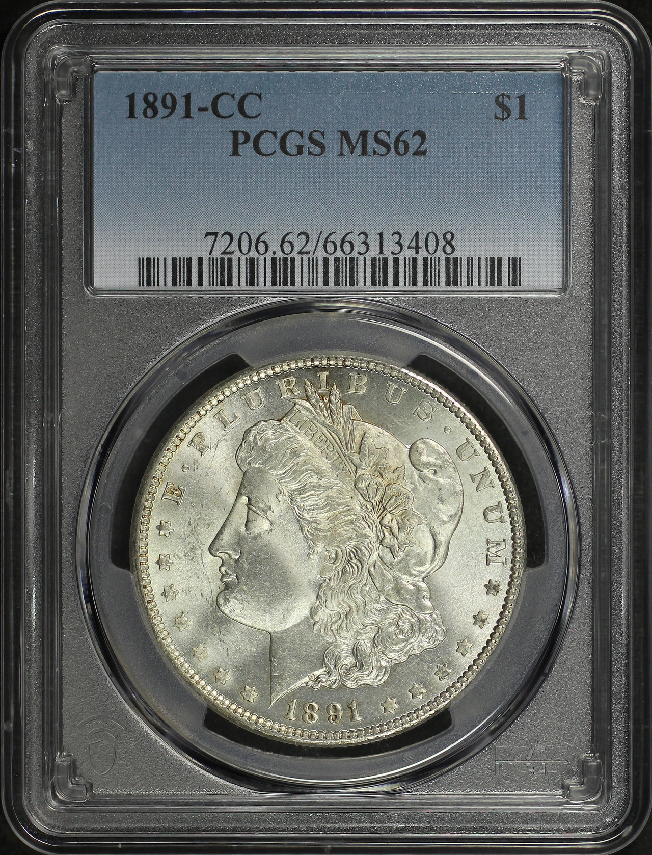 Obverse of this 1891-CC Morgan Dollar PCGS MS-62