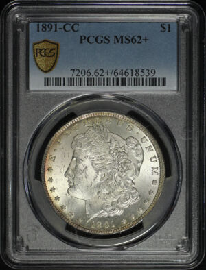 Obverse of this 1891-CC Morgan Dollar PCGS MS-62+