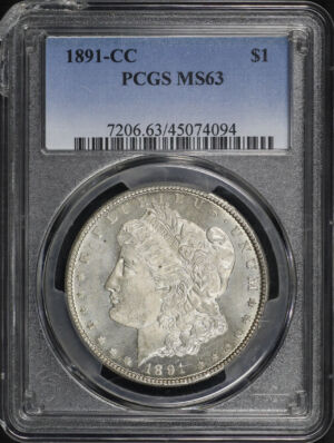 Obverse of this 1891-CC Morgan Dollar PCGS MS-63