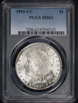 Obverse of this 1891-CC Morgan Dollar PCGS MS-63