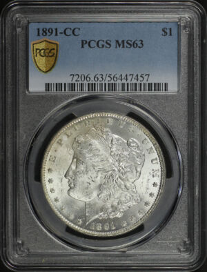 Obverse of this 1891-CC Morgan Dollar PCGS MS-63