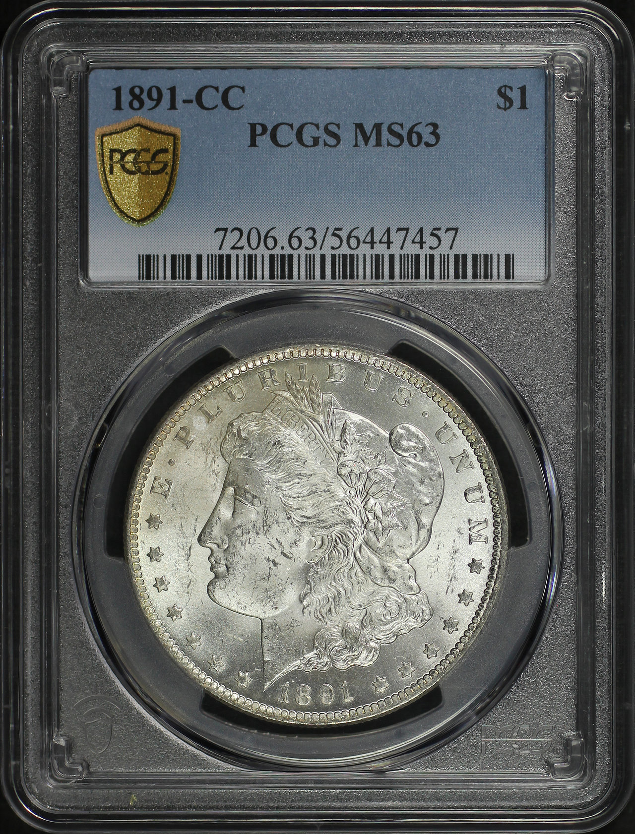 Obverse of this 1891-CC Morgan Dollar PCGS MS-63