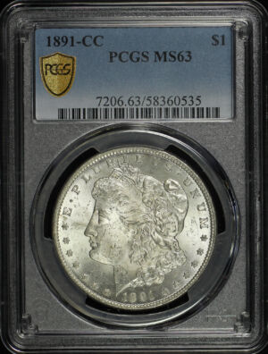 Obverse of this 1891-CC Morgan Dollar PCGS MS-63