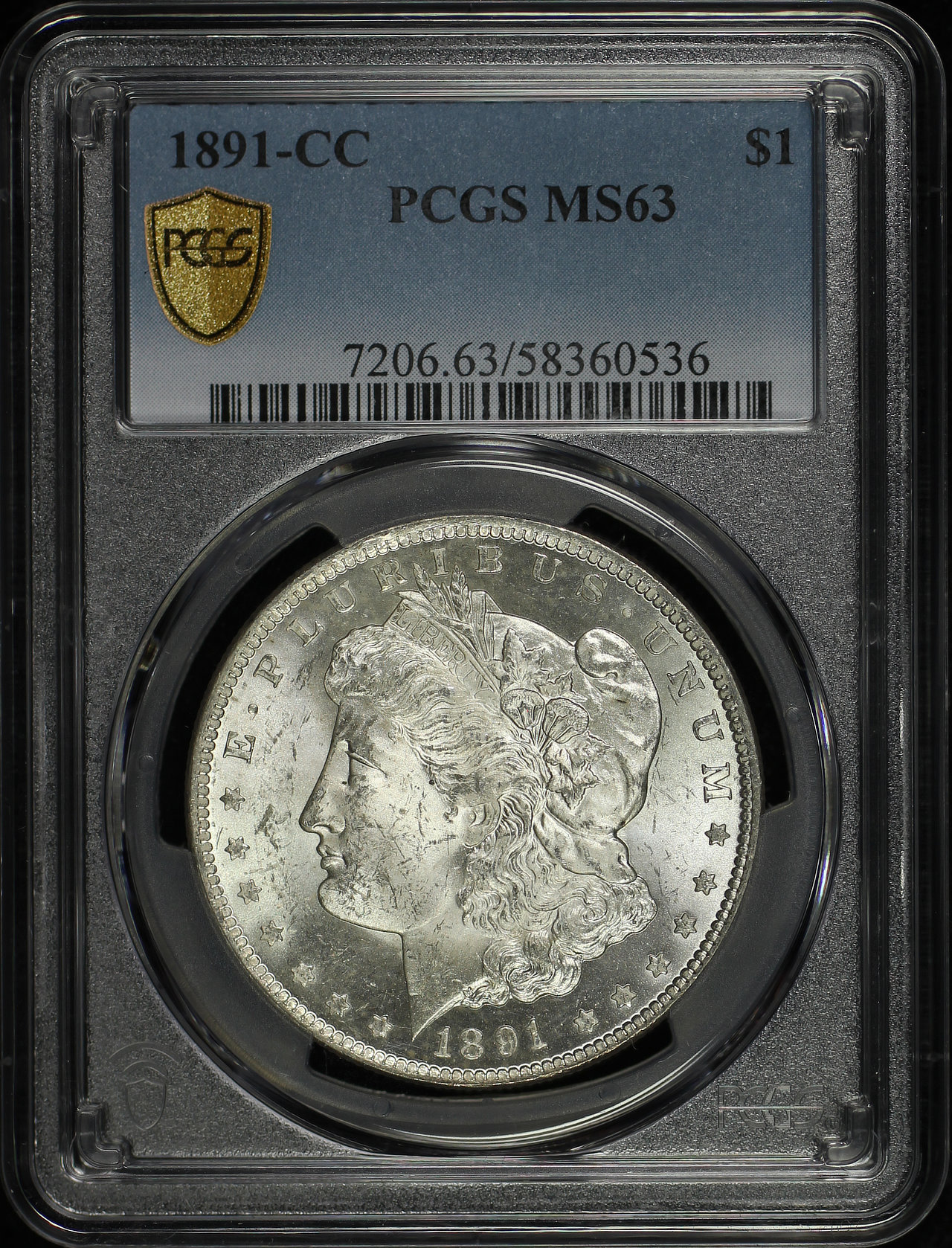 Obverse of this 1891-CC Morgan Dollar PCGS MS-63