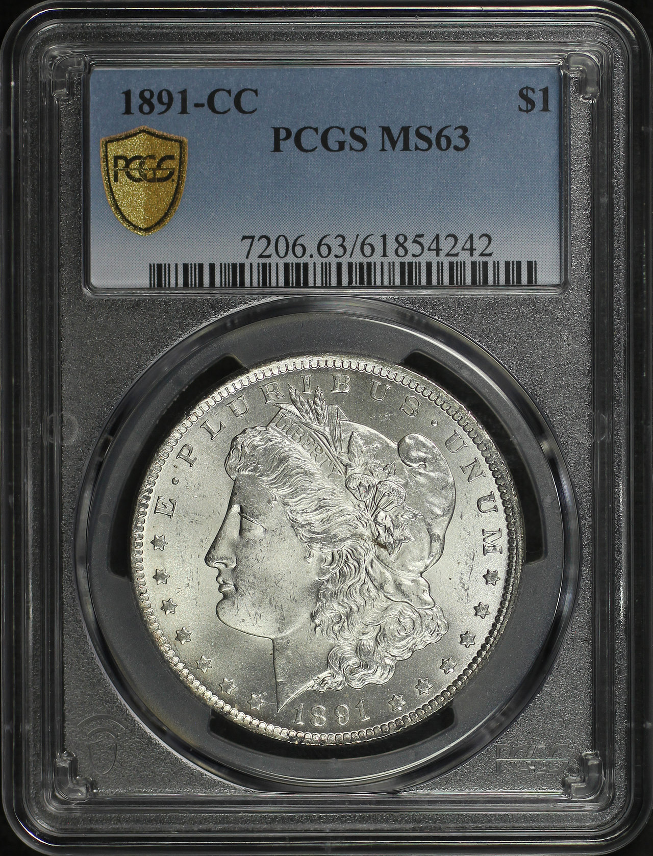 Obverse of this 1891-CC Morgan Dollar PCGS MS-63