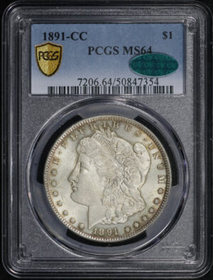 Obverse of this 1891-CC Morgan Dollar PCGS MS-64 CAC