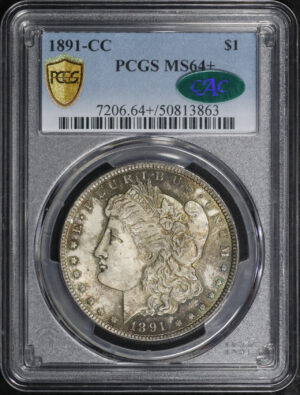 Obverse of this 1891-CC Morgan Dollar PCGS MS-64+ CAC