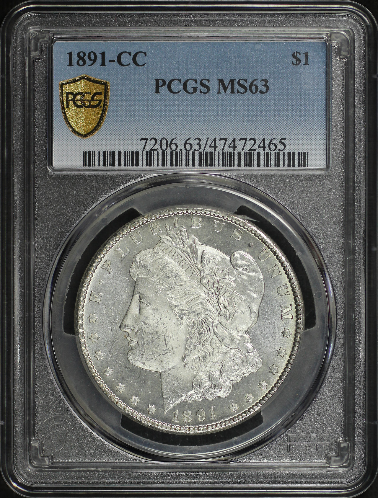 Obverse of this 1891-CC Morgan Dollar PCGS MS-63