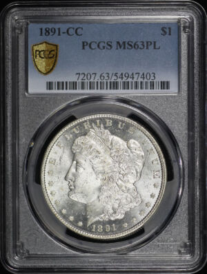 Obverse of this 1891-CC Morgan Dollar PCGS MS-63 PL