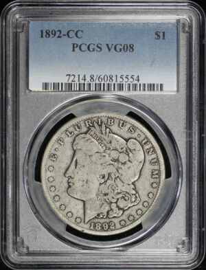 Obverse of this 1892-CC Morgan Dollar PCGS VG-08