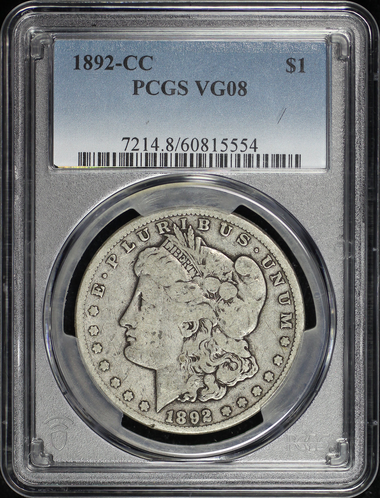 Obverse of this 1892-CC Morgan Dollar PCGS VG-08