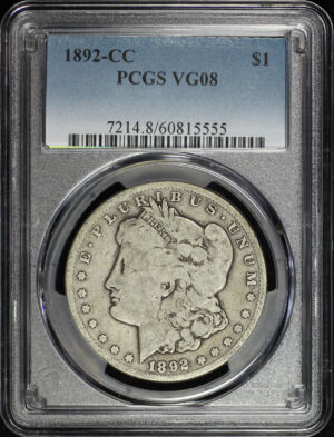 Obverse of this 1892-CC Morgan Dollar PCGS VG-08