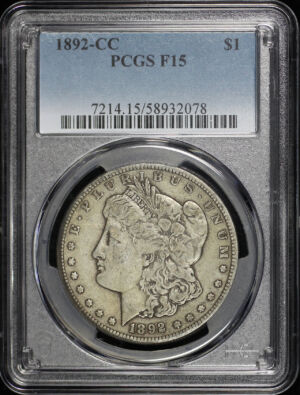 Obverse of this 1892-CC Morgan Dollar PCGS F-15
