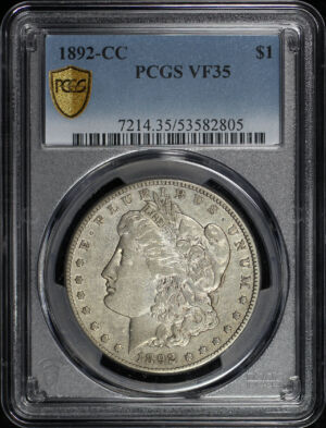 Obverse of this 1892-CC Morgan Dollar PCGS VF-35