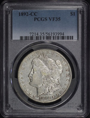 Obverse of this 1892-CC Morgan Dollar PCGS VF-35