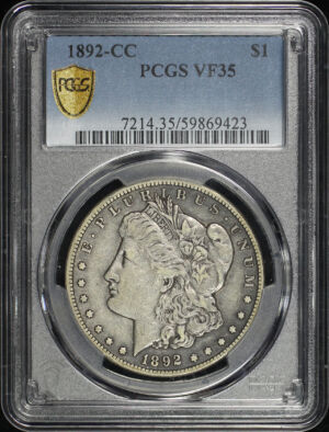 Obverse of this 1892-CC Morgan Dollar PCGS VF-35