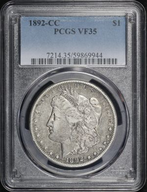 Obverse of this 1892-CC Morgan Dollar PCGS VF-35