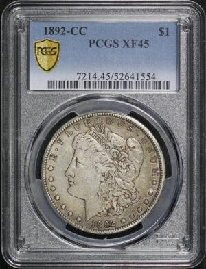 Obverse of this 1892-CC Morgan Dollar PCGS XF-45