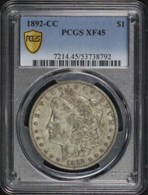 Obverse of this 1892-CC Morgan Dollar PCGS XF-45