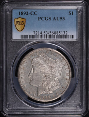 Obverse of this 1892-CC Morgan Dollar PCGS AU-53