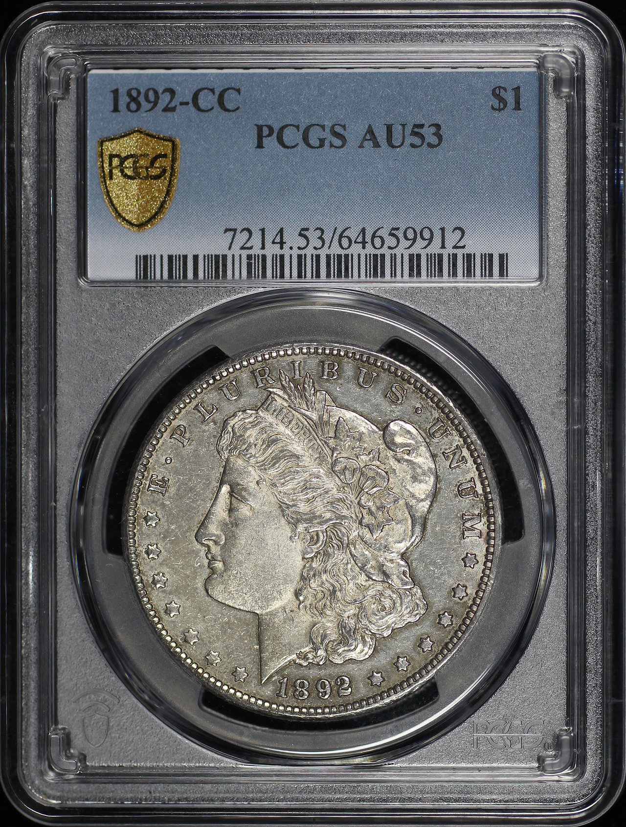 Obverse of this 1892-CC Morgan Dollar PCGS AU-53