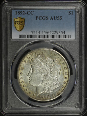 Obverse of this 1892-CC Morgan Dollar PCGS AU-55